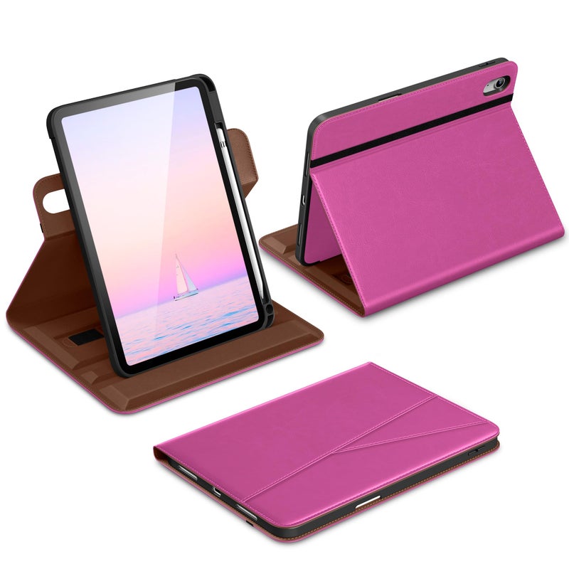 DTTO for iPad A16 Case, iPad 11th / 10th Generation Case (2025/2022), 360 Degree Rotating Premium Leather Folio Stand Cover with Pencil Holder, Rose Red - Image 1