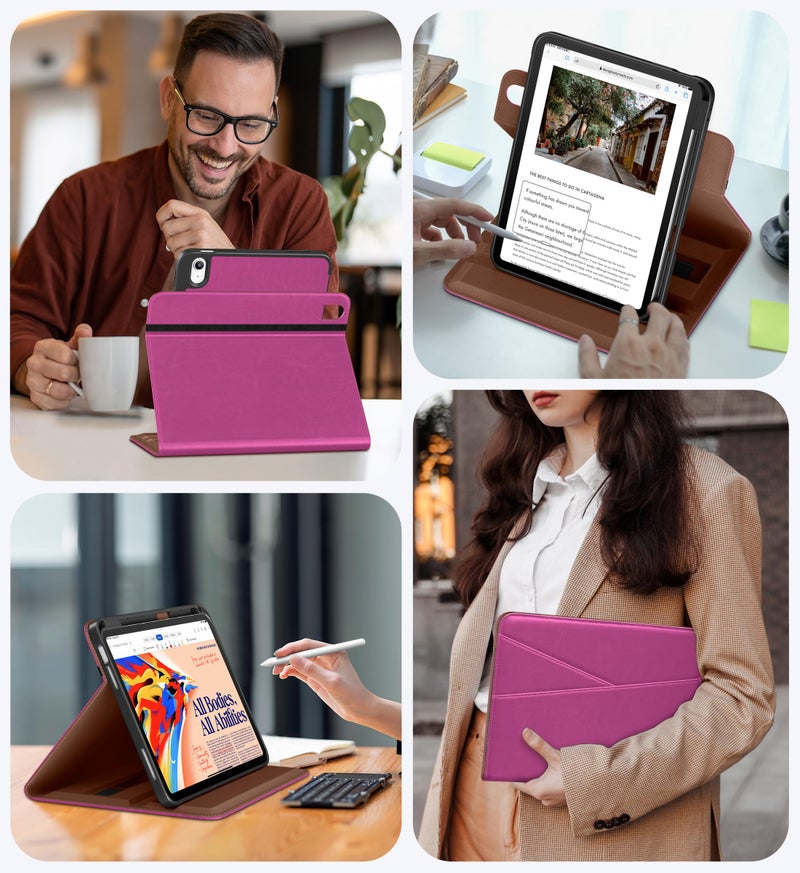 DTTO for iPad A16 Case, iPad 11th / 10th Generation Case (2025/2022), 360 Degree Rotating Premium Leather Folio Stand Cover with Pencil Holder, Rose Red - Image 5