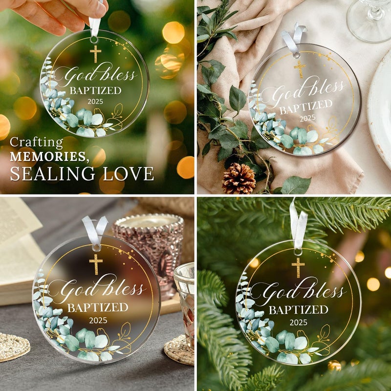 HEXMOZ God Bless Baptized Ornament 2025 - Christian Easter Baptism Gifts for Boys, Girls, Adults - Cross Christening Gift for Baby Boy Girl Godson Goddaughter - Acrylic Christmas Keepsake Decoration - Image 5