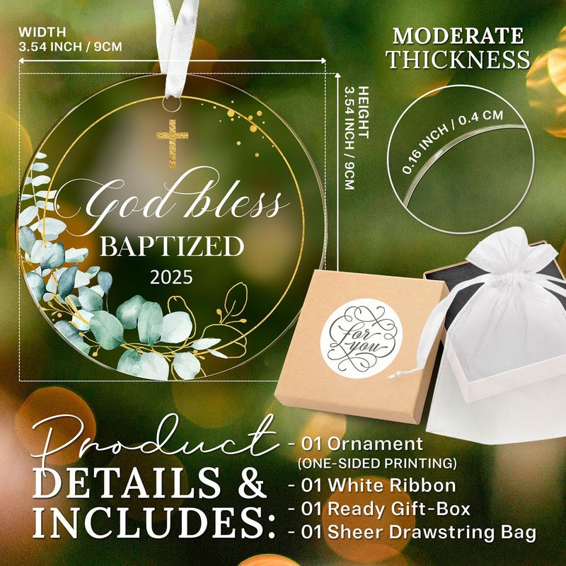 HEXMOZ God Bless Baptized Ornament 2025 - Christian Easter Baptism Gifts for Boys, Girls, Adults - Cross Christening Gift for Baby Boy Girl Godson Goddaughter - Acrylic Christmas Keepsake Decoration - Image 3
