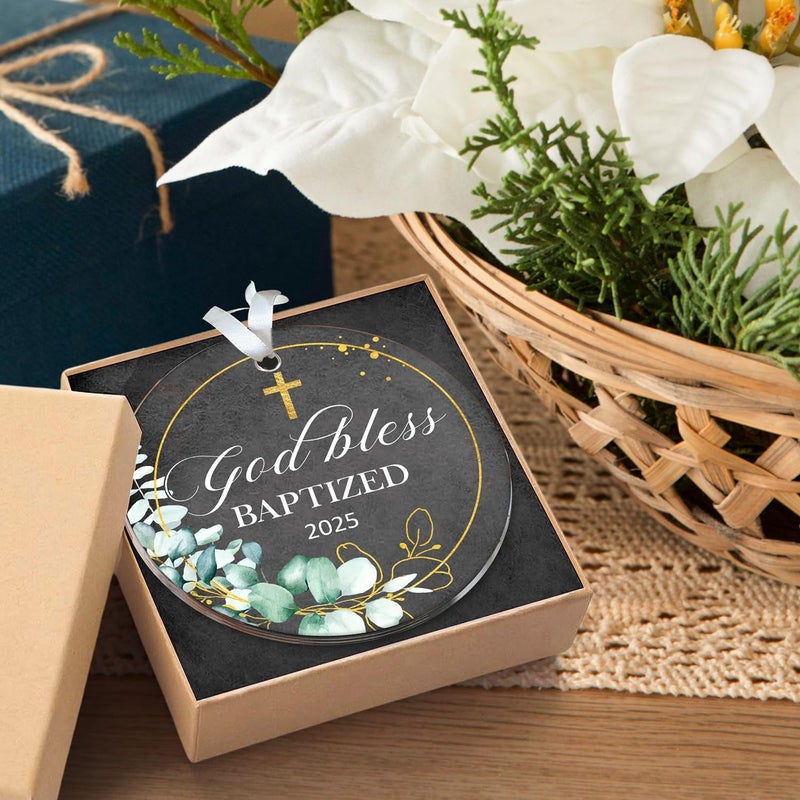 HEXMOZ God Bless Baptized Ornament 2025 - Christian Easter Baptism Gifts for Boys, Girls, Adults - Cross Christening Gift for Baby Boy Girl Godson Goddaughter - Acrylic Christmas Keepsake Decoration - Image 4