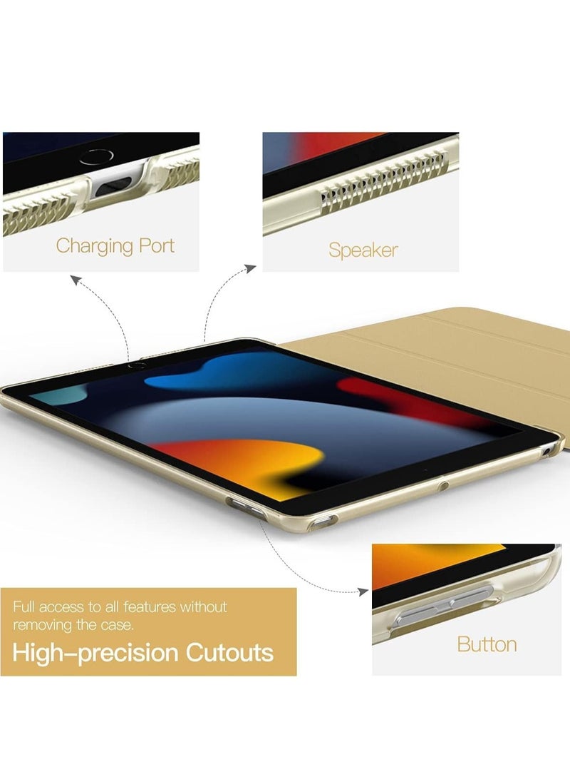 iPad 10.2 Case - Compatible with 9th Generation (2021), 8th Generation (2020), 7th Generation (2019) - Slim Translucent Hard PC Protective Smart Cover with Stand - Gold