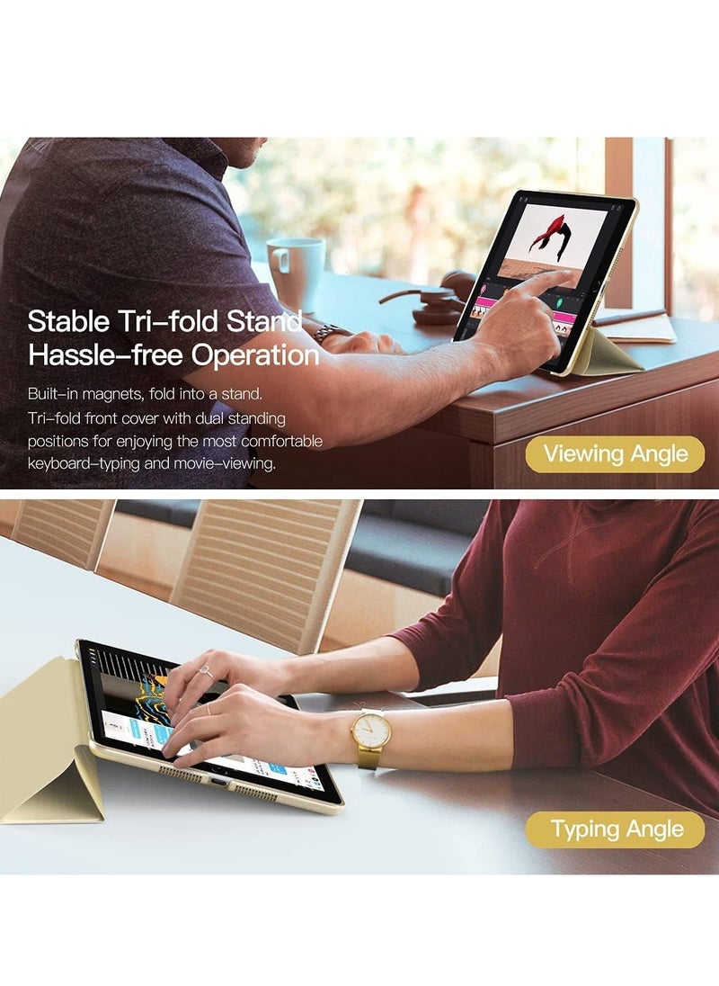 iPad 10.2 Case - Compatible with 9th Generation (2021), 8th Generation (2020), 7th Generation (2019) - Slim Translucent Hard PC Protective Smart Cover with Stand - Gold