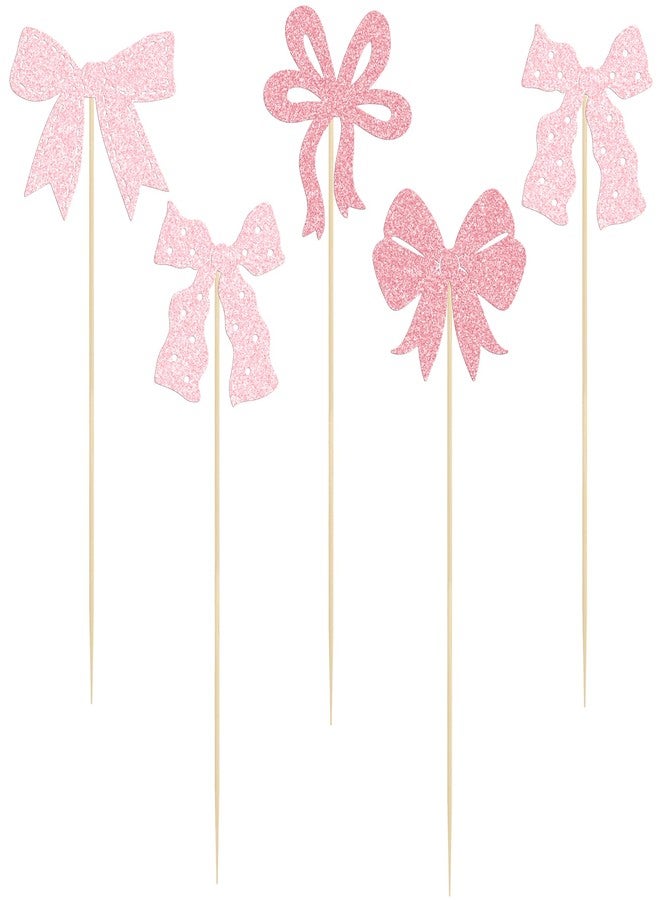 Ephlyn 12Pcs Pink Bow Centerpiece Sticks Bow Birthday Table Flower Centerpieces Sticks Bowknot Floral Decorations for Baby Shower Birthday Party Supplies Light Pink - Image 3