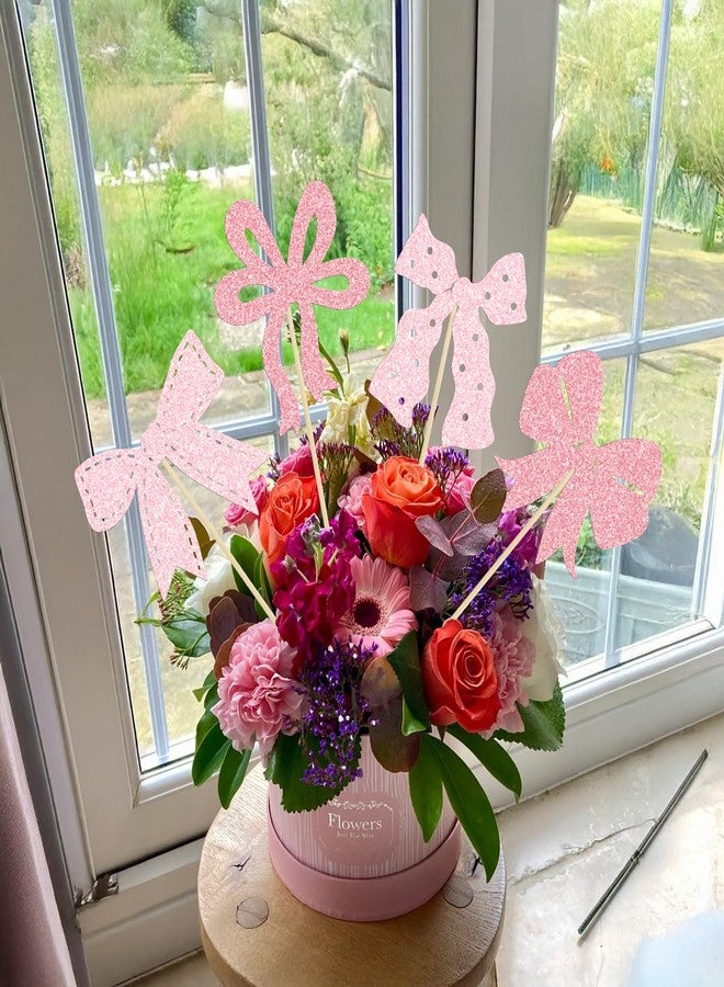 Ephlyn 12Pcs Pink Bow Centerpiece Sticks Bow Birthday Table Flower Centerpieces Sticks Bowknot Floral Decorations for Baby Shower Birthday Party Supplies Light Pink - Image 4