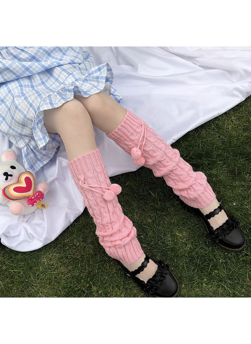 Generic - Japanese Lolita Knit Sock Toppers with Bow Powder hair ball - Image 1
