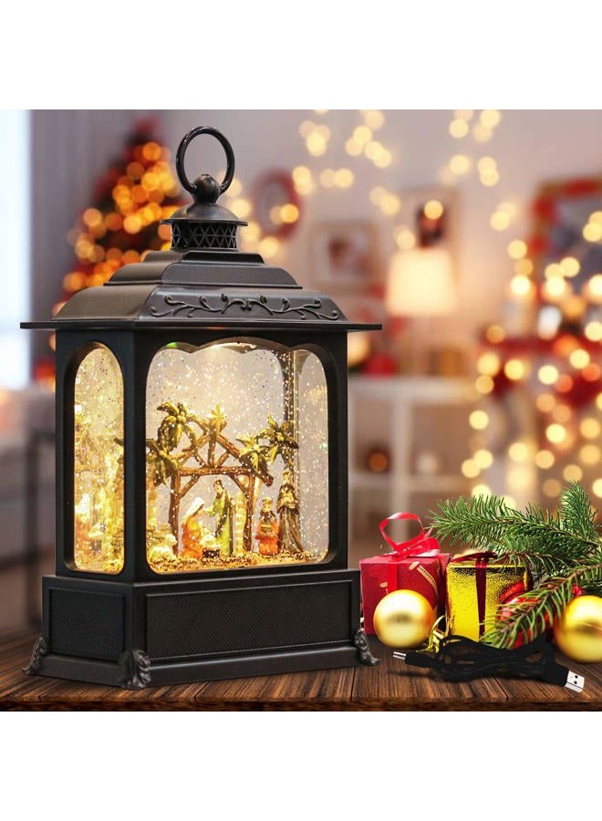 Wondise Christmas Musical Snow Globe Lantern with 6 Hour Timer, 11.2 Inch USB Cord & Battery Operated Spinning Water Glitters Lighted Singing Snow Globe Lantern Christmas (Nativity) - Image 1