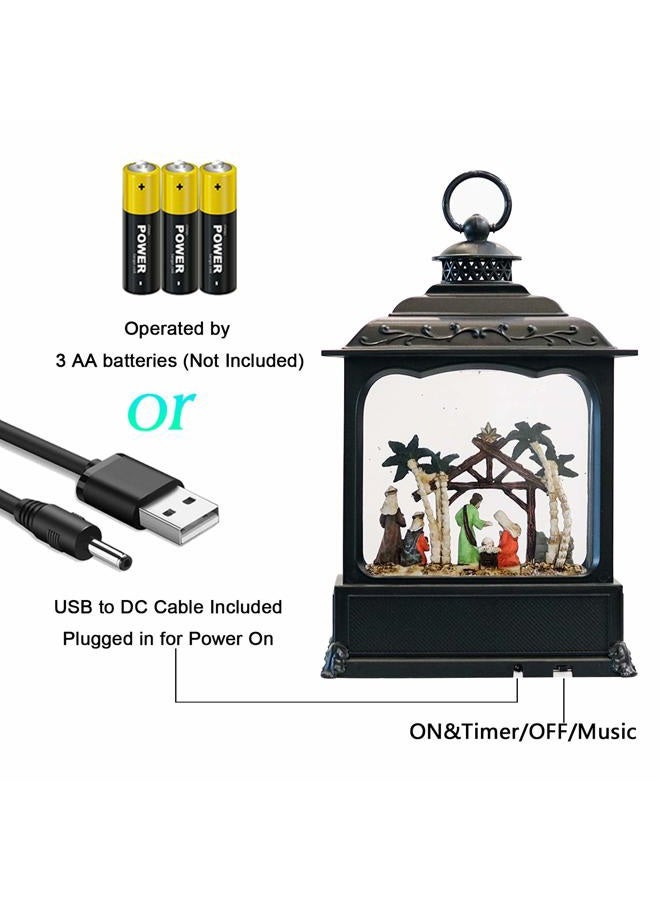 Wondise Christmas Musical Snow Globe Lantern with 6 Hour Timer, 11.2 Inch USB Cord & Battery Operated Spinning Water Glitters Lighted Singing Snow Globe Lantern Christmas (Nativity) - Image 3