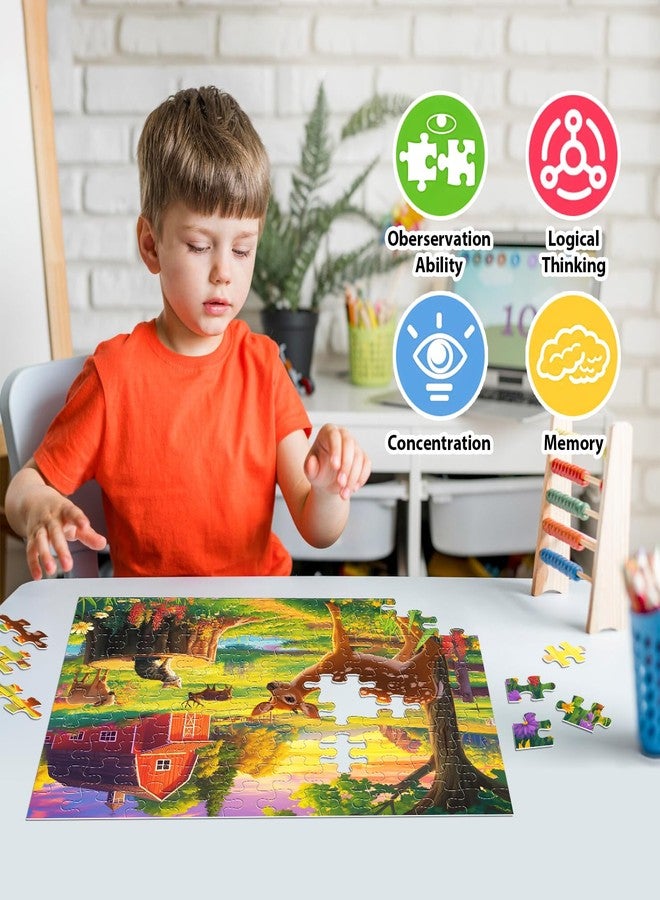 Biarek 100 Pieces Jigsaw Puzzles for Adults - Deer Cat Puzzles for Kids Ages 4-6 6-8 8-10 10-12 Kids Learning Educational Puzzle Toys for Boys and Girls - Farm Kitten and Cow - Image 3