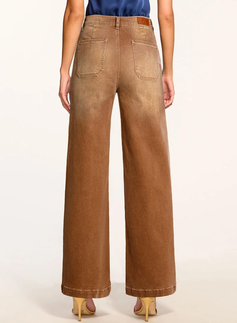 Sidefeel Womens Wide Leg Jeans High Waisted Stretchy Straight Leg Baggy Denim Pants with Pockets Brown Size 8 - Image 2