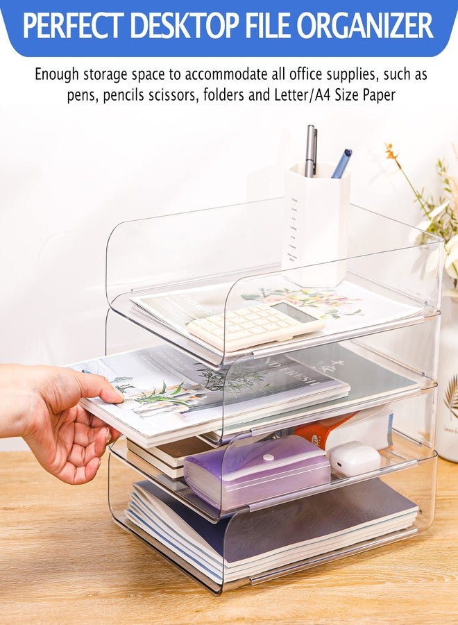CiWiVOKi Set of 4 Office Organization and Storage, Clear PET Letter Tray Desk Organizer, Stackable Paper Tray Organizer for Desk Accessories, Notes, Pens, File Paper, Document - Image 5
