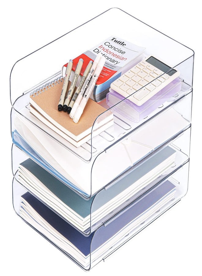 CiWiVOKi Set of 4 Office Organization and Storage, Clear PET Letter Tray Desk Organizer, Stackable Paper Tray Organizer for Desk Accessories, Notes, Pens, File Paper, Document - Image 1
