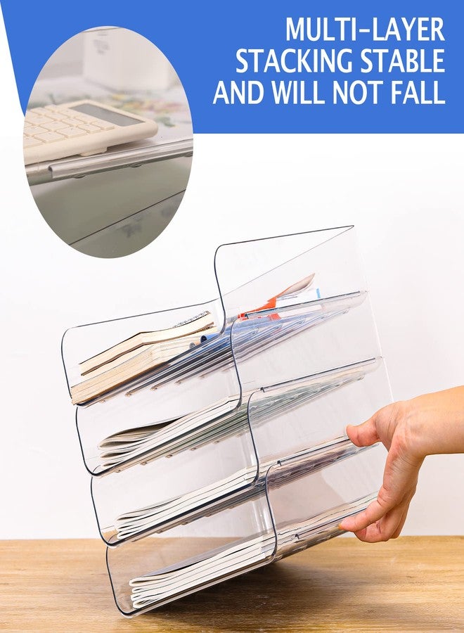 CiWiVOKi Set of 4 Office Organization and Storage, Clear PET Letter Tray Desk Organizer, Stackable Paper Tray Organizer for Desk Accessories, Notes, Pens, File Paper, Document - Image 3