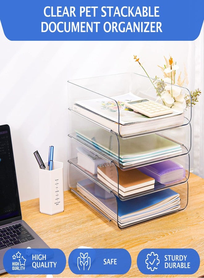 CiWiVOKi Set of 4 Office Organization and Storage, Clear PET Letter Tray Desk Organizer, Stackable Paper Tray Organizer for Desk Accessories, Notes, Pens, File Paper, Document - Image 2