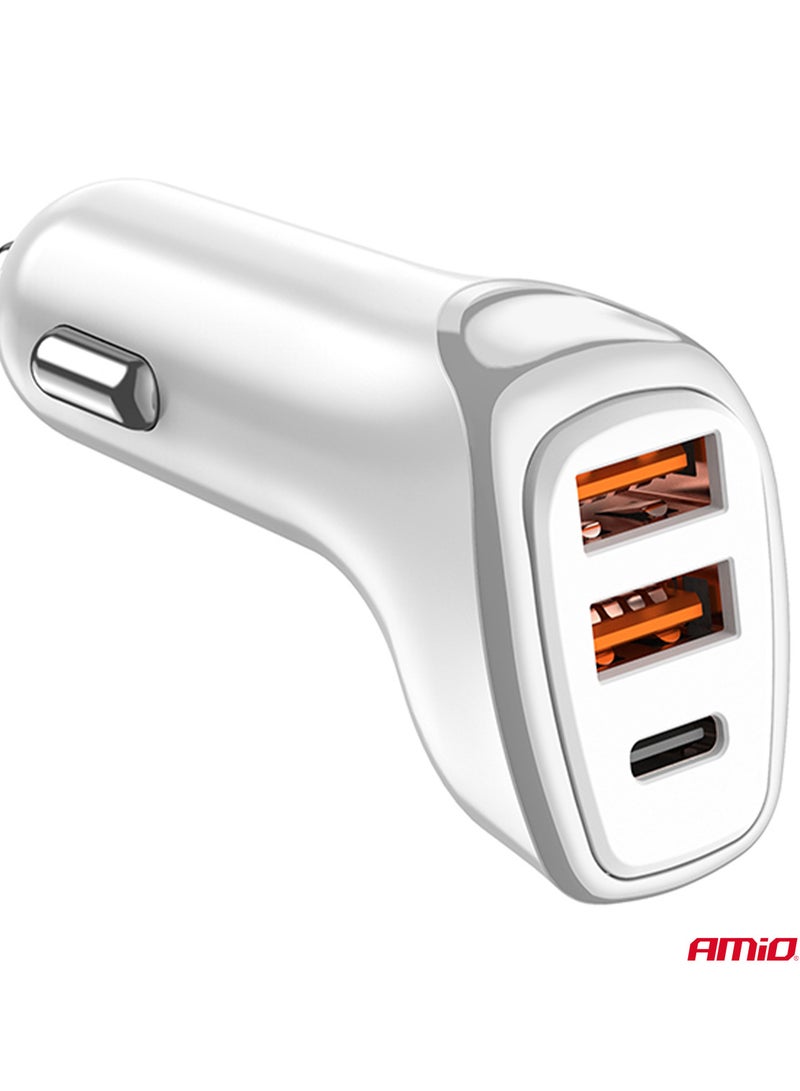 AMIO Car charger 2x USB-A + USB-C 38W 12/24V - Image 2