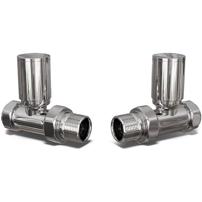 ROUND CHROME RADIATOR VALVES - CHROME POLISHED FINISH - CLASSY AND MODERN DESIGN 1/2" X 15MM STRAIGHT RADIATOR VALVES - PAIR OF VALVES - Image 1
