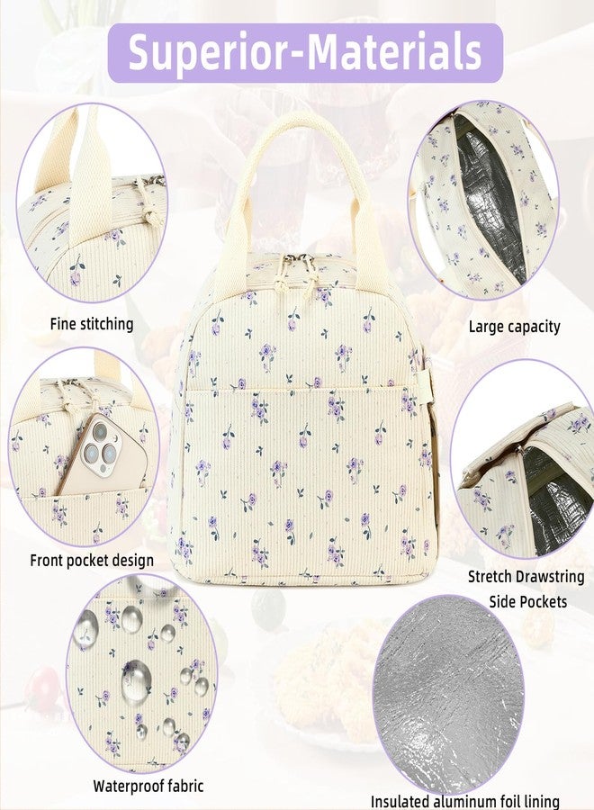 LEDAOU Lunch Box for Women Insulated Lunch Bag Corduroy Lunch Tote Bags Leakproof Cooler Lunch Case for Travel Work Picnic - Image 3