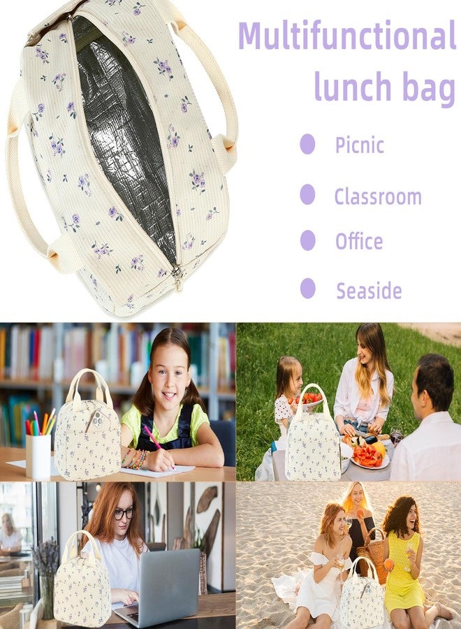 LEDAOU Lunch Box for Women Insulated Lunch Bag Corduroy Lunch Tote Bags Leakproof Cooler Lunch Case for Travel Work Picnic - Image 4