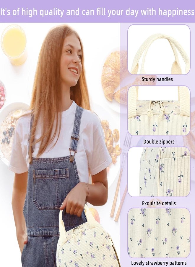 LEDAOU Lunch Box for Women Insulated Lunch Bag Corduroy Lunch Tote Bags Leakproof Cooler Lunch Case for Travel Work Picnic - Image 2