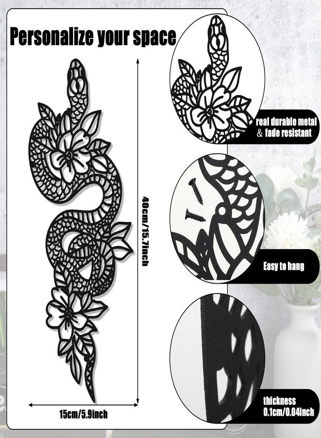 Shimeyao Snake Wall Art Gothic Metal Snake Bedroom Decor Floral Animal Hanging Decor Goth Wall Art Aesthetic Witchy Hanging Boho Decorations for Apartment Bedroom Bathroom - Image 3