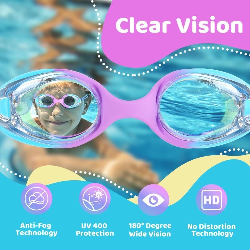 Vvinca Kids Swim Goggles with Bungee Strap No Leaking Anti Fog Toddler Goggles with Quick Adjust Ages 3-14 - Image 5