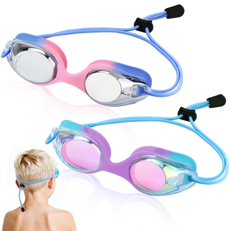 Vvinca Kids Swim Goggles with Bungee Strap No Leaking Anti Fog Toddler Goggles with Quick Adjust Ages 3-14 - Image 1