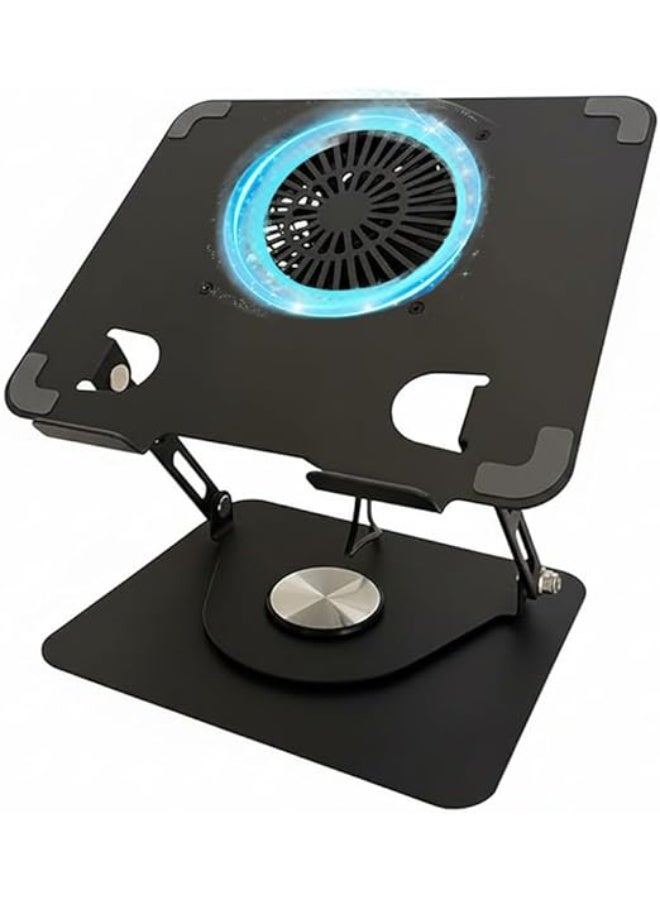 حامل لابتوب دوار 360° مع مروحة تبريد مدمجة – يدعم أجهزة 12"-17" حتى 5 كجم، جسم من الصلب المقاوم للصدأ - Image 1