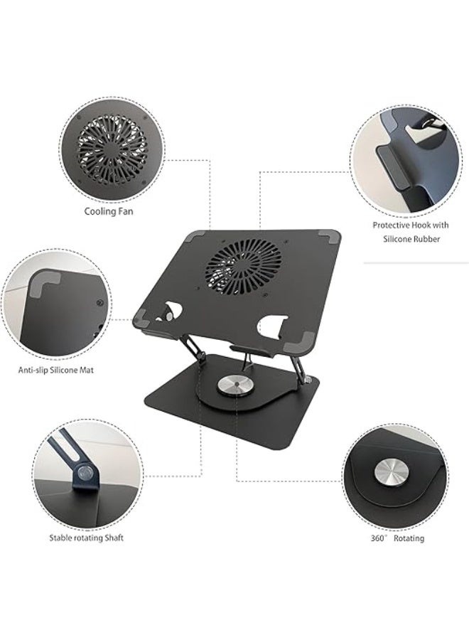 حامل لابتوب دوار 360° مع مروحة تبريد مدمجة – يدعم أجهزة 12"-17" حتى 5 كجم، جسم من الصلب المقاوم للصدأ - Image 4