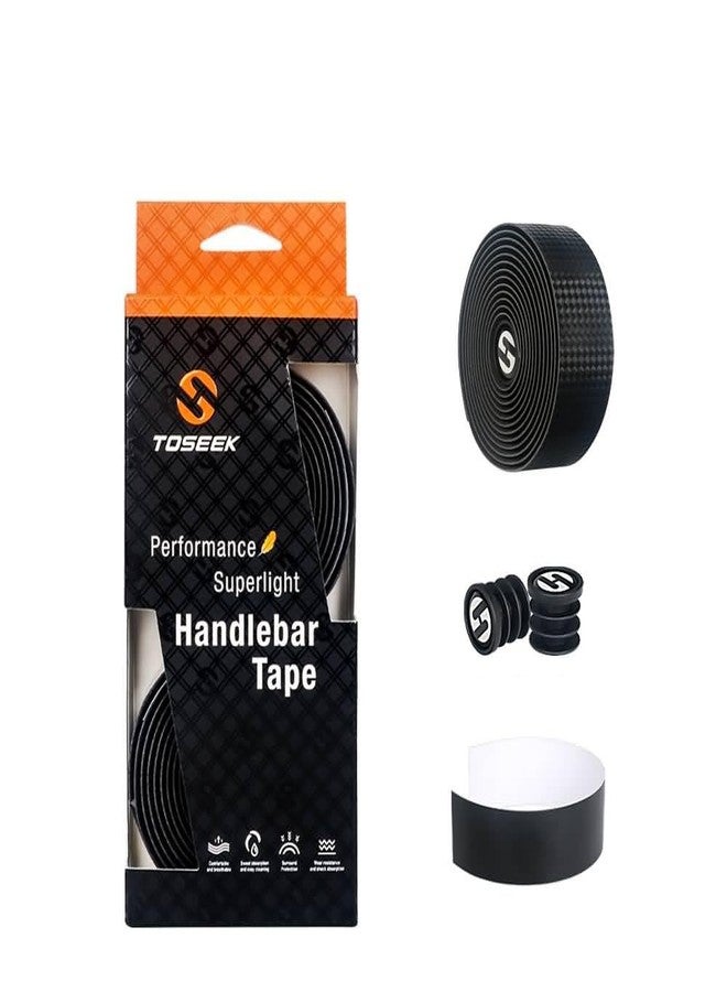FCCRACING Toseek Handlebar Tape Set: 3k Carbon Weave, PU Leather, Black, Anti-Slip, EVA Comfort Grip, Road & Mountain Bike Bar Tape - Image 1