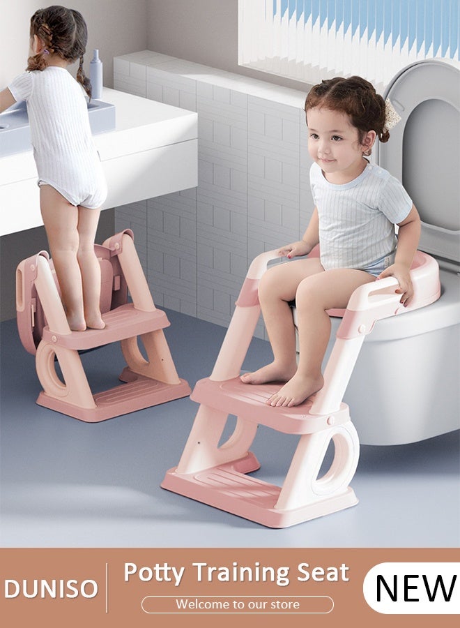 DUNISO Potty Training Toilet Seat For Boys Girls, Toddler Toilet Seat With Step Stool Ladder, Foldable Toddler Potty Seat For Toilet With Non-Slip Design, Adjustable Height - Image 1