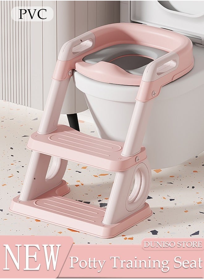 DUNISO Potty Training Toilet Seat For Boys Girls, Toddler Toilet Seat With Step Stool Ladder, Foldable Toddler Potty Seat For Toilet With Non-Slip Design, Adjustable Height  - Image 1