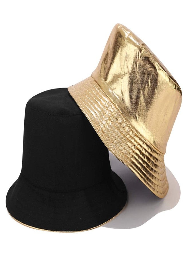 Joylife Metallic Bucket Hat Trendy Fisherman Hats Unisex Reversible Packable Sun Cap, Gold - Image 4