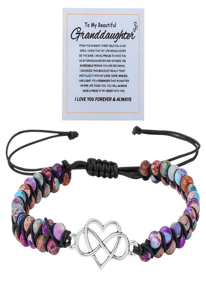 Mikovivi Bracelet for Granddaughter, Purple Alloy Forever Love Granddaughter Jewelry from Grandma Double Layer Bead Granddaughter Bracelet Adjustable Bracelet for Granddaughter - Image 1