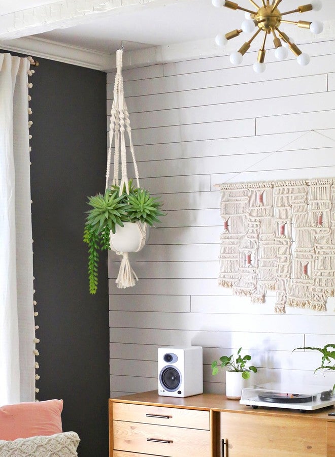 Briful Artificial Hanging Succulents in Ceramic Pot 29.5'' Fake String of Pearl Hanging Plants with Boho Hanging Macrame Planter for Home Office Bedroom Living Room Wall Hanging Decor - Image 4