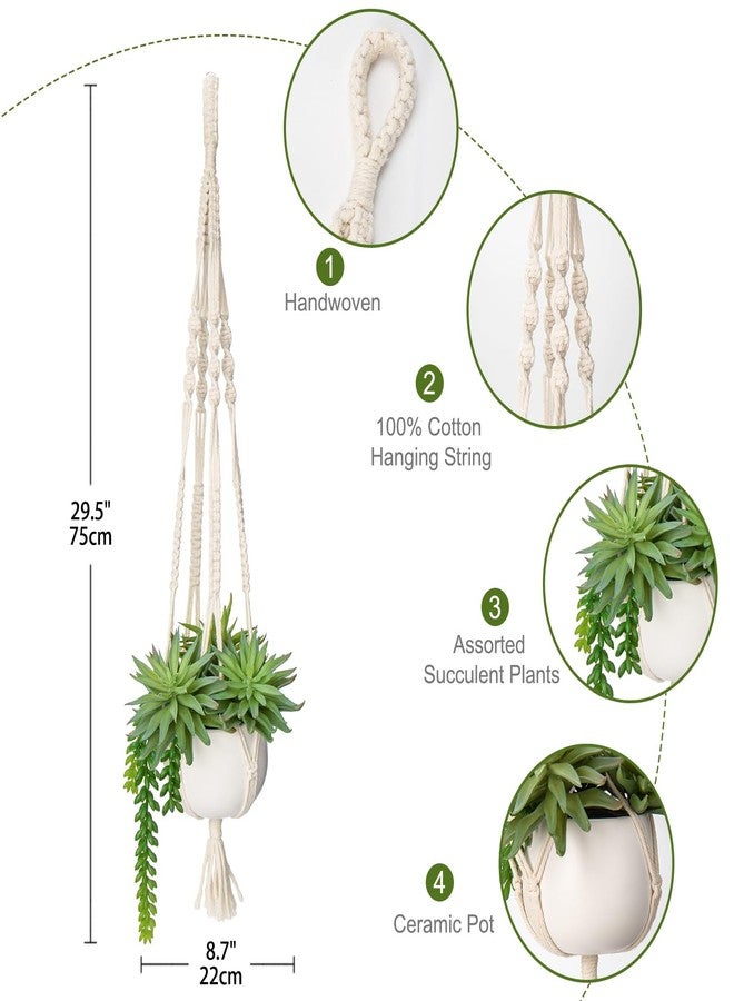 Briful Artificial Hanging Succulents in Ceramic Pot 29.5'' Fake String of Pearl Hanging Plants with Boho Hanging Macrame Planter for Home Office Bedroom Living Room Wall Hanging Decor - Image 2