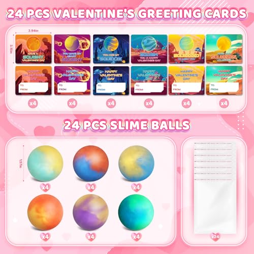 Letapapa Valentines Day Cards for Kids School 24 Pack Valentines Day Greeting Cards with Slime Ball Kits Squeeze Fidget Toys Valentines Gifts for School Classroom Exchange Valentines Party Favor Prizes - Image 5