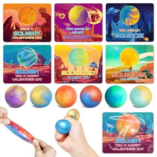 Letapapa Valentines Day Cards for Kids School 24 Pack Valentines Day Greeting Cards with Slime Ball Kits Squeeze Fidget Toys Valentines Gifts for School Classroom Exchange Valentines Party Favor Prizes - Image 1