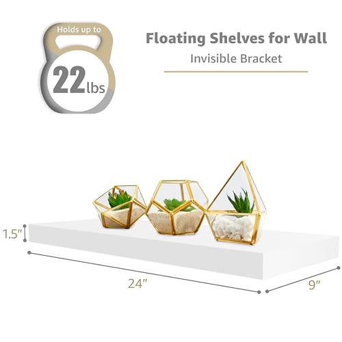 Sorbus Floating Shelves for Wall - 24" Bathroom Shelves, Wall Decor for Bedroom, Kitchen, Living Room, Home Decor & Book Storage - Mounted Floating Shelf with Invisible Brackets (White, 2 Pack) - Image 2