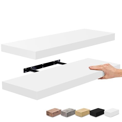 Sorbus Floating Shelves for Wall - 24" Bathroom Shelves, Wall Decor for Bedroom, Kitchen, Living Room, Home Decor & Book Storage - Mounted Floating Shelf with Invisible Brackets (White, 2 Pack) - Image 1
