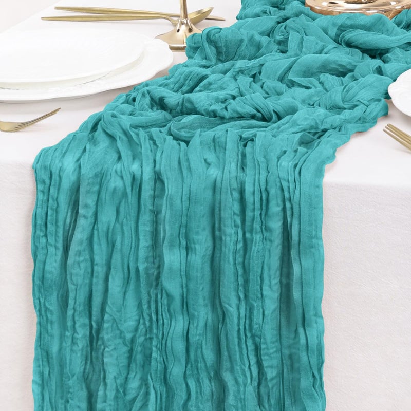 LINXTAR Teal Valentines Day Table Runner Cheesecloth Table Runners 10FT Farmhouse Table Runners 120 Inches Spring Decor Table Centerpiece for Wedding Boho Baby Shower Birthday - Image 5
