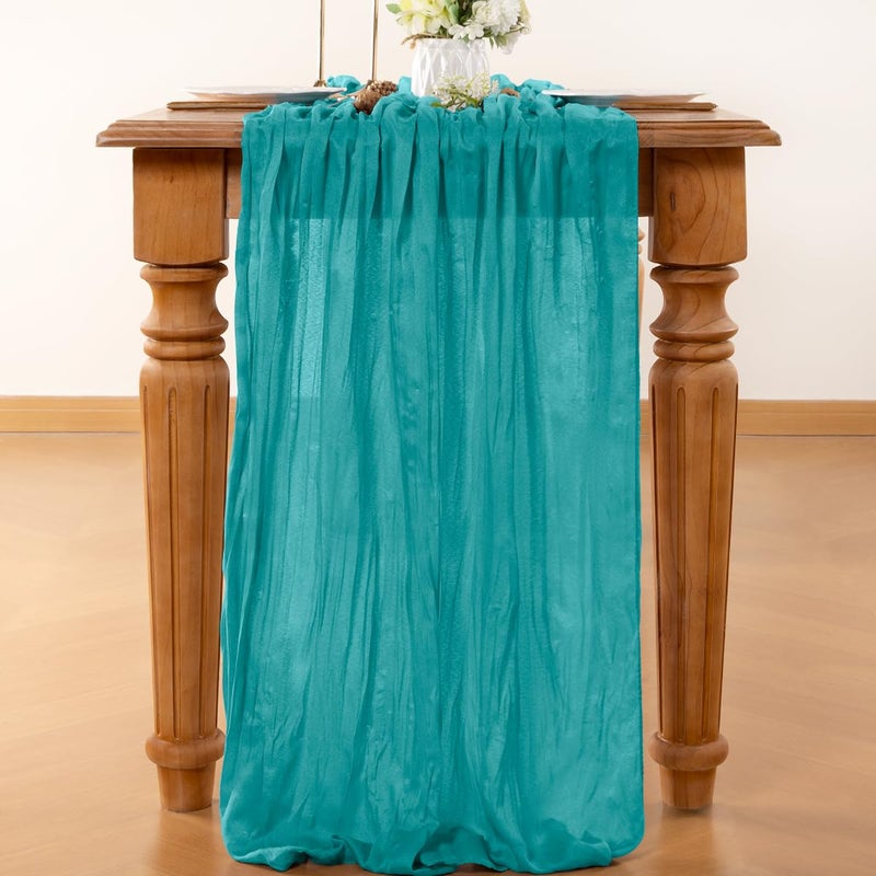 LINXTAR Teal Valentines Day Table Runner Cheesecloth Table Runners 10FT Farmhouse Table Runners 120 Inches Spring Decor Table Centerpiece for Wedding Boho Baby Shower Birthday - Image 3
