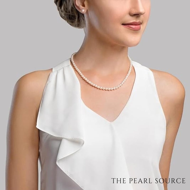The Pearl Source قلادة لؤلؤ من مصدر اللؤلؤ 14 قيراط 5.0-5.5 مم جودة AAAA لؤلؤة المياه العذبة المزروعة للنساء بطول 17 بوصة هدايا لؤلؤ لعيد الميلاد، العطلات والذكرى السنوية - Image 3