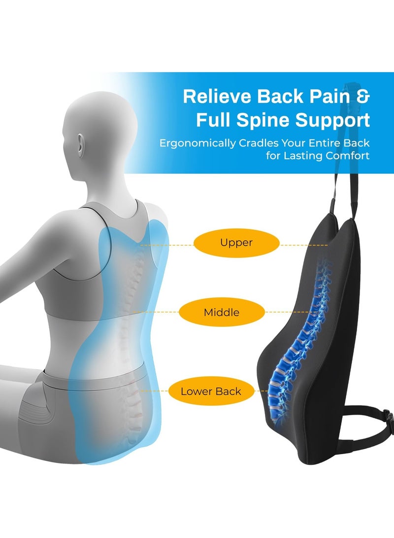 Lumbar Support Pillow for Car Seat/Home Chair/Dining Chair - Soft Memory Foam Back Support for Sitting or Driving Fatigue/Back Pain Relief - Dual Straps Fix The Back Support Pillow Pillow-Black - Image 2