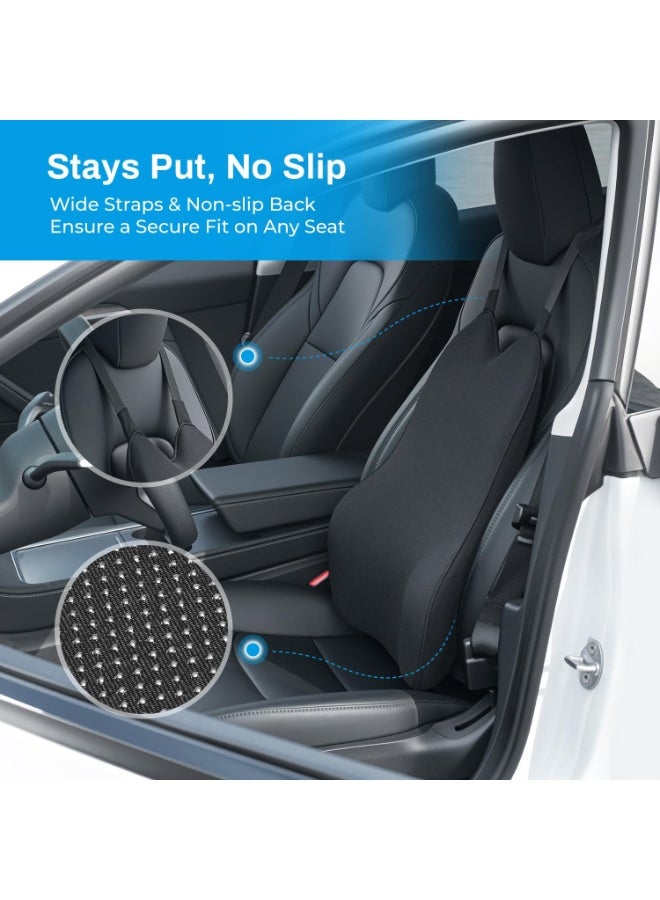 Lumbar Support Pillow for Car Seat/Home Chair/Dining Chair - Soft Memory Foam Back Support for Sitting or Driving Fatigue/Back Pain Relief - Dual Straps Fix The Back Support Pillow Pillow-Black - Image 5