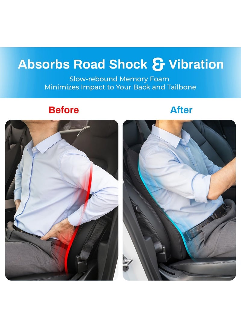 Lumbar Support Pillow for Car Seat/Home Chair/Dining Chair - Soft Memory Foam Back Support for Sitting or Driving Fatigue/Back Pain Relief - Dual Straps Fix The Back Support Pillow Pillow-Black - Image 3