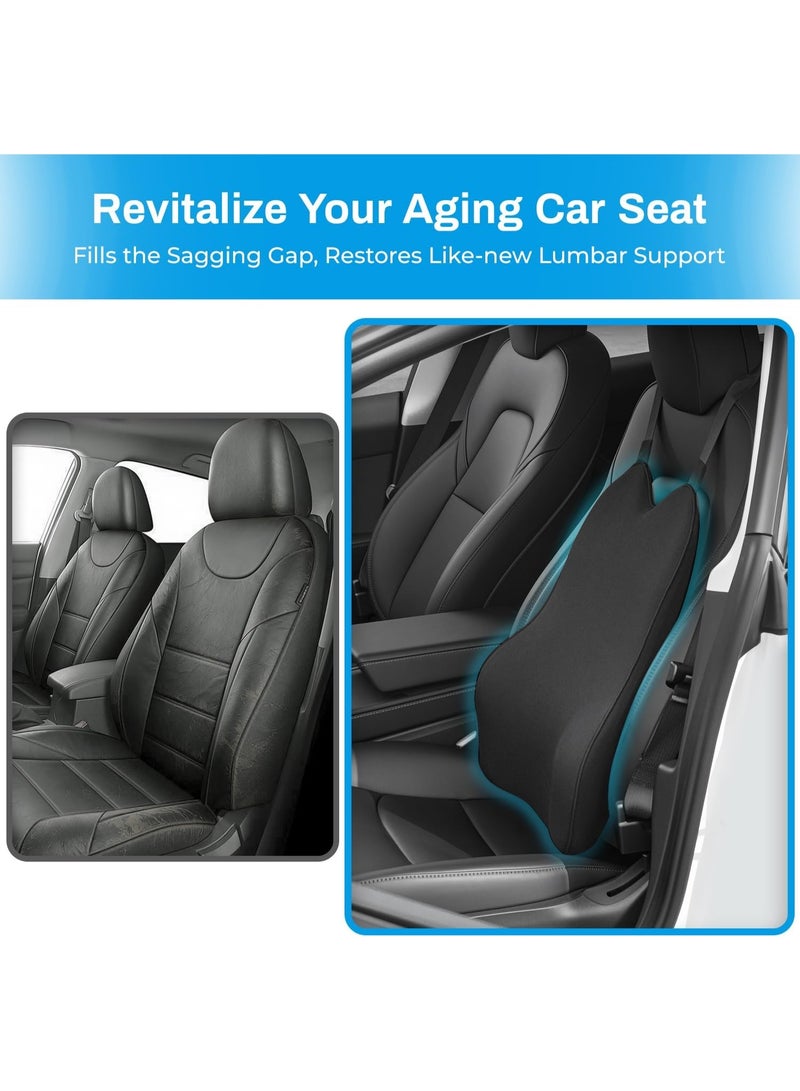 Lumbar Support Pillow for Car Seat/Home Chair/Dining Chair - Soft Memory Foam Back Support for Sitting or Driving Fatigue/Back Pain Relief - Dual Straps Fix The Back Support Pillow Pillow-Black - Image 4