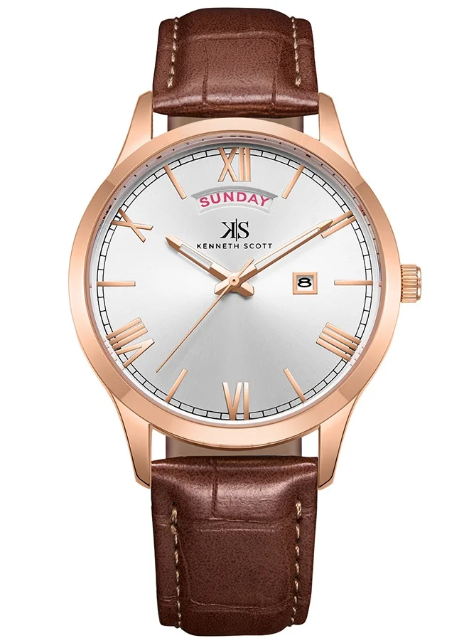 KENNETH SCOTT Kenneth Scott Men's Quartz Movement Watch, Analog Display and Polyurethene Strap - K22014-RLDW, Brown
