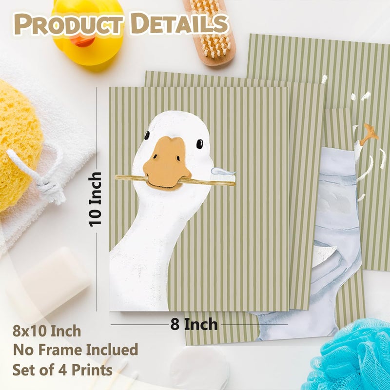 Wheatwin Kids Bathroom Decor, Goose Nursery Animal Poster Prints, Bathroom Wall Decorations for Kids Toddler Boys Girls Toilet Washroom Farmhouse, 8x10 Unframed 4Pcs - Sage Green - Image 2