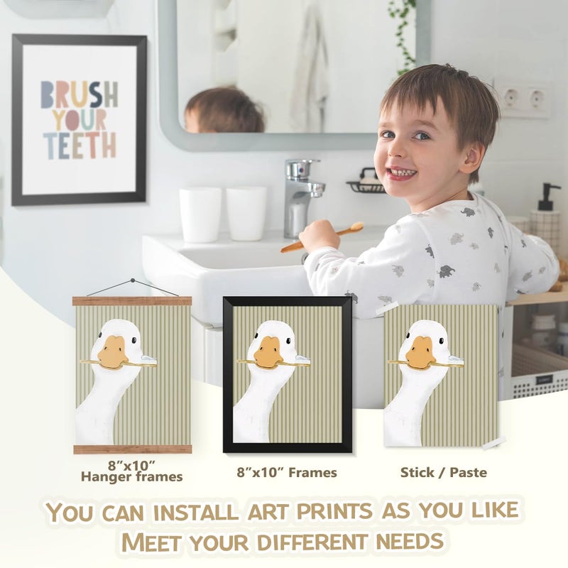 Wheatwin Kids Bathroom Decor, Goose Nursery Animal Poster Prints, Bathroom Wall Decorations for Kids Toddler Boys Girls Toilet Washroom Farmhouse, 8x10 Unframed 4Pcs - Sage Green - Image 3