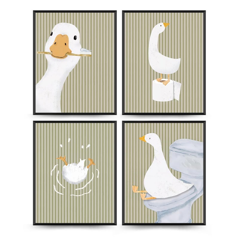 Wheatwin Kids Bathroom Decor, Goose Nursery Animal Poster Prints, Bathroom Wall Decorations for Kids Toddler Boys Girls Toilet Washroom Farmhouse, 8x10 Unframed 4Pcs - Sage Green - Image 1